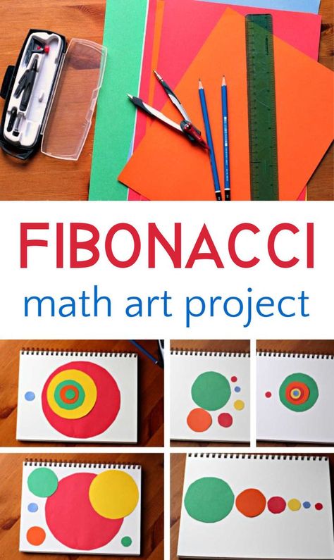 Math Art Lessons Elementary, Math And Art Activities, Fibonacci Math Art, Integrating Art Into Math, Maths And Art, Math And Art Integration, Maths Art Integrated Project Ideas, Kindergarten Math Art, Math Art Projects For Kids