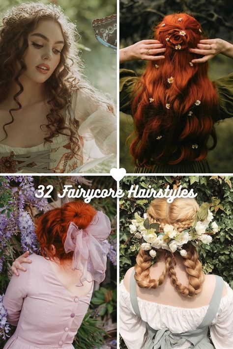 32 Fairycore Hairstyles for Ethereal Beauty: Mystical Mane 33 Dark Fairycore Hairstyles, Fae Inspired Hairstyles, Lord Of The Rings Elf Hair, Ren Fest Hairstyles Easy, Fairy Buns Hair, Cottagecore Updo Hairstyles, Fairycore Hair Color, Ren Faire Hairstyles Curly Hair, Princess Core Hairstyles