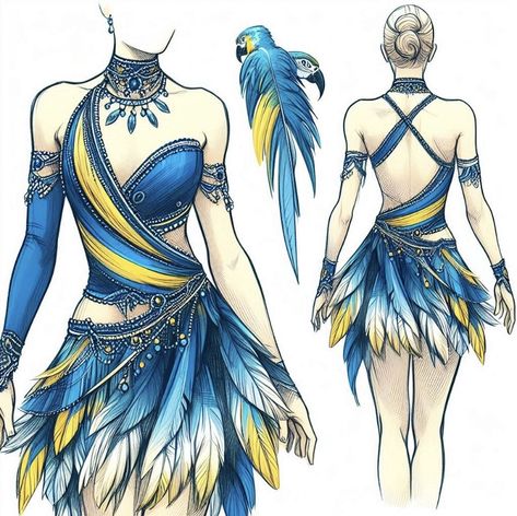 Rio Inspired Outfit, Bird Inspired Outfit, Majorette Outfits, Pretty Dance Costumes, Figure Skating Competition Dresses, Figure Skating Outfits, Figure Skating Costumes, Clothing Design Sketches, Fashion Design Collection