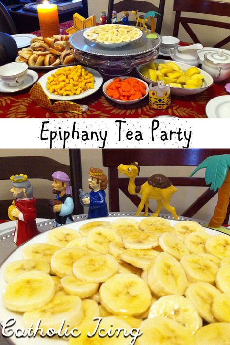 Epiphany tea party for Catholic kids. Tea parties are a really fun way to living the liturgical year with kids! Check out this awesome menu plan for celebrating the Epiphany with kids. #epiphany #catholickdis #catholicicing #liturgicalliving #christmasseason #epiphanyforkids #epiphany #3kings #3kingsday Epiphany Gifts For Kids, Epiphany Party Food, Ephinany Crafts For Kids, Epiphany Crafts For Kids Sunday School, Epiphany Party Ideas, Epiphany Desserts, Three Kings Day Crafts For Kids, Epiphany Cake Recipe, Kids Tea Parties