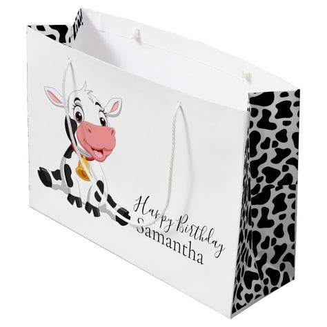 Happy Birthday Baby Cow Large Gift Bag Cow Birthday Parties, Farm Themed Party, Cow Birthday, Custom Gift Bags, Happy Birthday Baby, Cow Gifts, Baby Cow, Large Gift Bags, Baby Cows