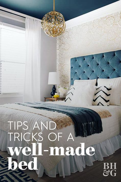 Learn what your bed is missing and the best way to make it picture-perfect with our easy-to-follow guide. #wellmadebed #bedroomideas #howtomakeabed #bhg Blue And White Bedroom, Blue Bedrooms, Blue Headboard, Restful Bedrooms, Boho Style Bedroom, Bedroom Redo, Bedroom Accent, Accent Wall Bedroom, Master Bed