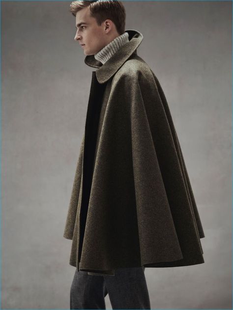 Explore New Silhouettes: Thorben Gartner wears cape coat Cini, turtleneck… Mens Cloak, Mens Cape, Poncho Men, Types Of Men, Mens Poncho, Cape Fashion, Cape Designs, Men Coats, Mens Fashion Sweaters