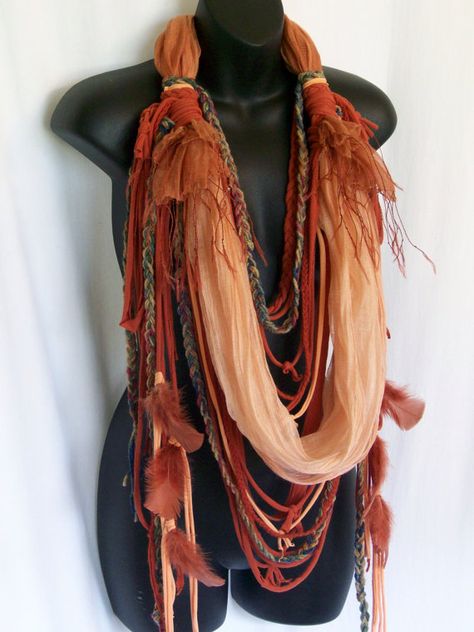 hippie scarf festival clothing burning man hippie boho by LamaLuz Hippie Scarf, Mode Country, Afrika Burn, Necklace Scarf, Unique Scarf, Burning Man Costume, Burning Man Fashion, Festival Gear, Burning Man Outfits