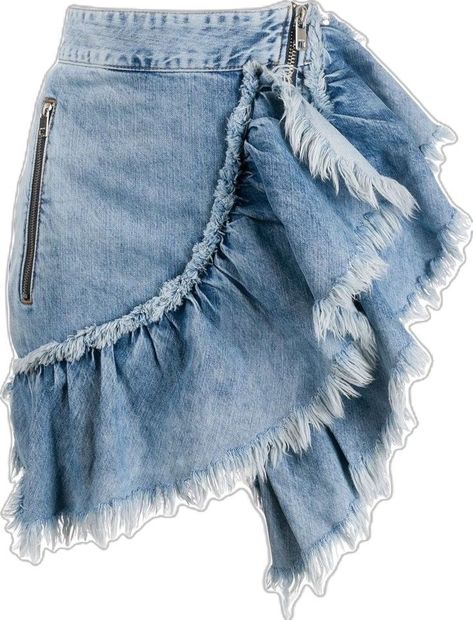 Denim Ruffle Skirt Outfit, Recycled Denim Fashion, Reworked Denim Skirt, Denim Ruffle Skirt, Fancy Jeans, Fashion Sustainability, Ropa Upcycling, Denim Shorts Outfit, Reworked Denim