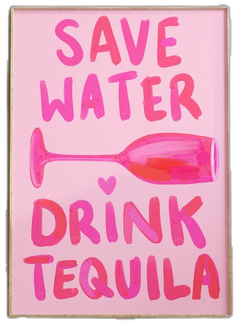 Save Water Drink Vodka, Tequila Bottle Painting, Fun Wall Art Prints, Trendy Kitchen Wall Art, Vodka Painting, Liquor Painting, Poster Painting Ideas, Tequila Painting, Hot Pink Prints