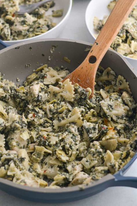 Cheesy Spinach and Artichoke Pasta Spinach And Artichoke Pasta, Spinach Artichoke Cottage Cheese, Spinach Artichoke Pasta Bake, Spinach Artichoke Chicken With Cottage Cheese, Healthy Spinach Artichoke Pasta, Classic Spinach Dip, Spinach Artichoke Pasta, Canned Artichoke Hearts, Artichoke Pasta