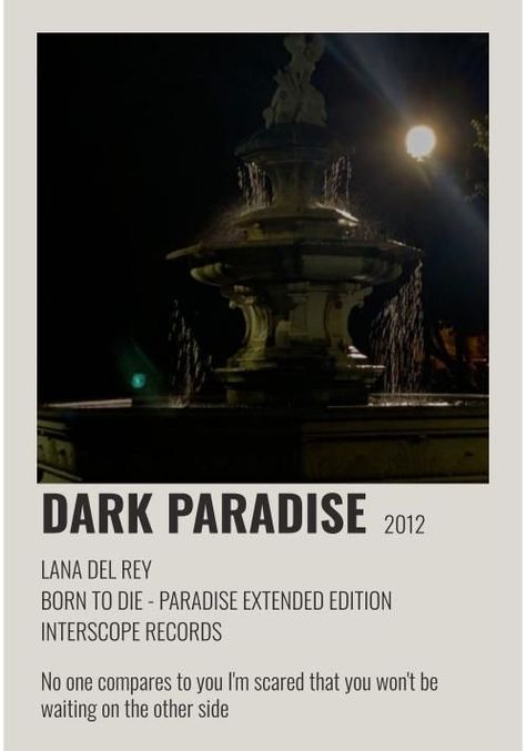 song poster - lana del rey Paradise Song, Ray Music, Lana Del Rey Albums, Lana Del Rey Songs, Music Poster Ideas, Music Poster Design, Dark Paradise, Lana Del Ray, Album Book