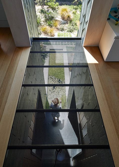 Perforated Floor, Slate Shingles, Glass Bridge, Melbourne Suburbs, Residential Architect, Melbourne House, Metal Floor, Glass Floor, Floor Layout