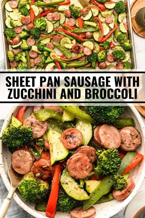 Sheet Pan Sausage with Zucchini and Broccoli - The Whole Cook Sheet Pan Roasted Vegetables And Sausage, Chicken Sausage Zucchini Sheet Pan, Sausage And Zucchini Sheet Pan, Sausage Zucchini Sheet Pan Dinner, Zucchini And Sausage Recipes, Sausage And Zucchini Recipes, Sausage Zucchini Recipes, Zucchini And Broccoli, Sausage Sheet Pan Dinner