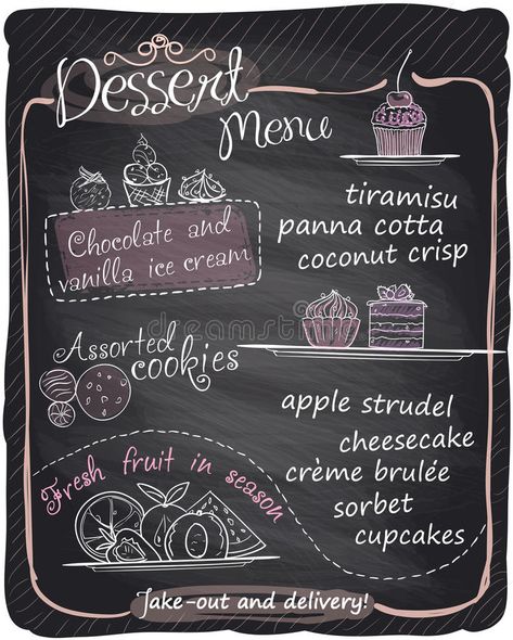 Chalkboard hand drawn dessert menu. Chalkboard dessert menu. Eps10 vector #Sponsored , #affiliate, #sponsored, #hand, #vector, #dessert, #drawn Chalkboard Template, Blackboard Menu, Menu Board Design, Fruit Cheesecake, Word Template Design, Bakery Sign, Bakery Menu, Food Menu Design, Proposal Writing