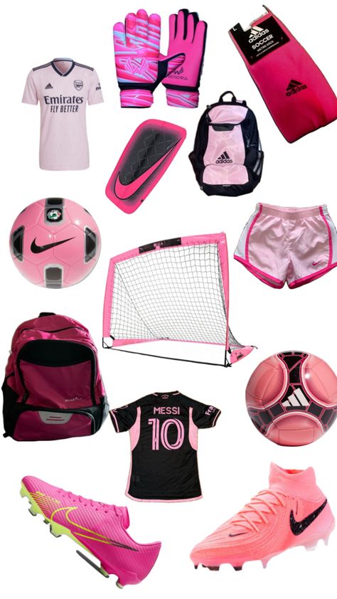 #pink #soccer #football #pinkequipment #jersey #cleats #goal #shinguards Pink Soccer Cleats, Pink Football, Soccer Outfits, Fitness Wear Outfits, Shin Guards, Messi 10, Soccer Pictures, Girly Accessories, Soccer Football