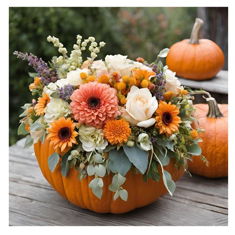 Pumpkin Bouquet, Pumpkin Floral Arrangements, Thanksgiving Flowers, Pumpkin Vase, Pumpkin Arrangements, Silk Design, Fall Flower Arrangements, Fall Floral Arrangements, Pumpkin Flower