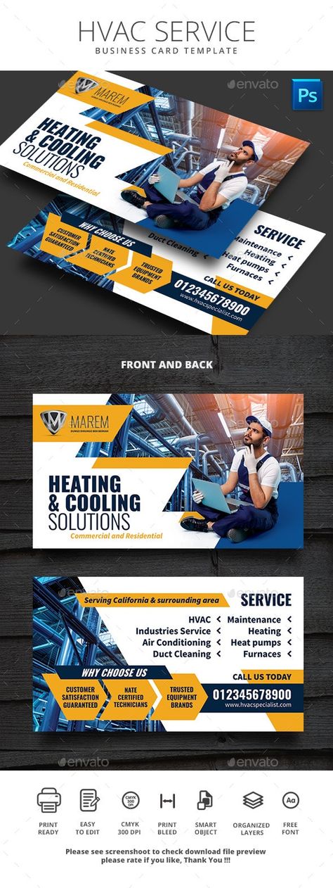 Hvac Business Cards, Colorful Business Card Design, Service Business Card, Hvac Business, Free Powerpoint Presentations, Commercial Hvac, Hvac Maintenance, Free Business Card Templates, Create Business Cards