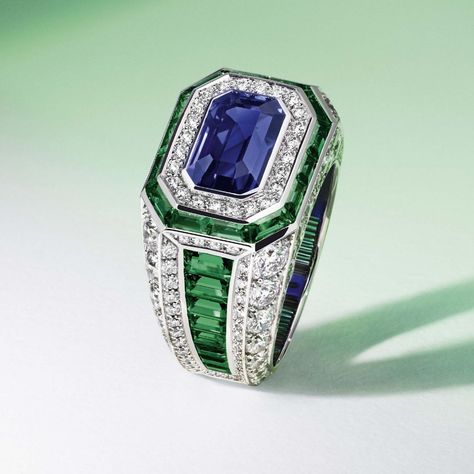 This diamond, emerald and sapphire ring from Louis Vuitton’s Riders of the Knights high jewellery collection has the shape of a signet ring and could equally be worn by a man. #louisvuitton #highjewellery #famousjewels #oneofakindjewellery #uniquejewels #gemoftheday #jewelry #highjewelry #jewelleryaddict #jewelryaddict #instajewels #redcarpetjewels Unusual Engagement Rings, High Jewellery, Emerald Bracelet, Louis Vuitton Jewelry, Jewelry Images, Antique Engagement Rings, Gems Jewelry, Men's Rings, Sea Glass Jewelry