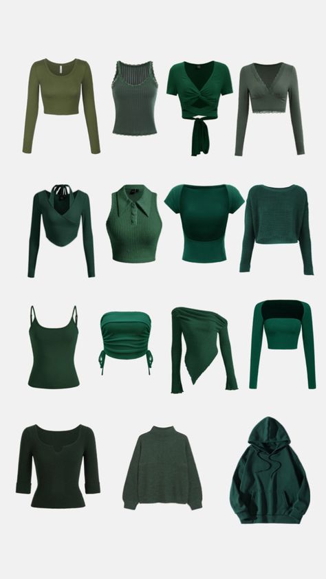 Green And White Outfit Ideas Classy, Emerald Green Fashion Aesthetic, Black And Green Outfit Ideas, Forest Green Outfit Ideas, Dark Green Outfits Aesthetic, Forest Green Clothes Aesthetic, Dark Green T Shirt Outfit, Forest Green Outfits For Women, Green Accent Outfits