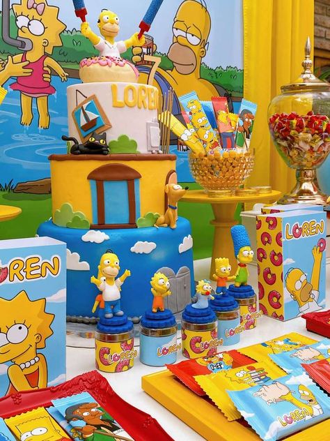 The Simpsons, Loren's Birthday | CatchMyParty.com Simpson Birthday Party, Simpson Birthday Party Ideas, Simpsons Birthday Party, The Simpsons Birthday, Simpsons Birthday, The Simpsons Theme, Simpsons Cake, Simpsons Party, Tenth Birthday