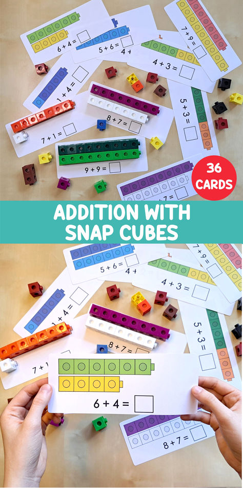 You will receive 12 PDF pages with 36 addition with snap cubes cards. #addition #additiongames #additioncards #snapcubes #mathwithsnapcubes #snapcubesactivities #mathcenters #learntoadd #preschooleducation #preschoolmath #kindergartenmath #kindergartencenters #countingactivities #teachingmaterials #connectingcubes #unifixcubes #mathlinkcubes #funlearning #educationalgames #educationalprintables #preschoolteacher #kindergartenteacher #homeschoolresources #montessoristyle #taskcardsforkids #school Mathlink Cubes Printables, Mathlink Cubes Activities, Counting Activity Preschool, Snap Cubes Activities, Centers Kindergarten, Snap Cubes, Activity Preschool, Montessori Activity, Counting Activity