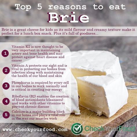 The health benefits of Brie - Check Your Food Cheese Benefits, Cheese Guide, Type Of Cheese, Snack Smoothie, Homemade Cookbook, Lunch Box Snacks, Personalized Nutrition, Brie Cheese, Types Of Cheese