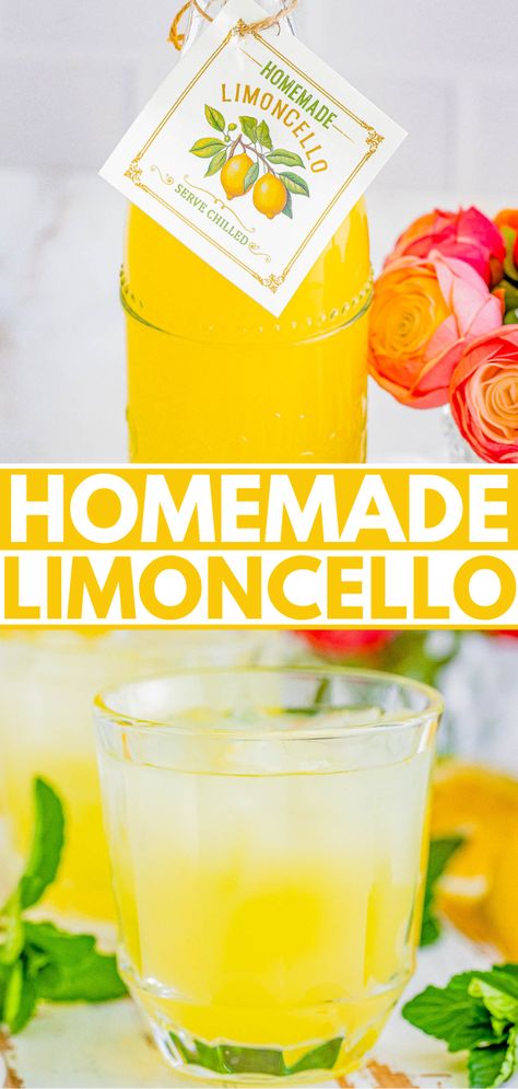 Homemade Limoncello - 🍋 The EASIEST homemade limoncello recipe with only FOUR ingredients! It has an intense lemon flavor but perfectly sweetened to balance the tartness. Sip it on its own or use it in your favorite lemon drinks or lemon desserts. It's the BEST limoncello you'll ever try! Makes great gifts, too.'s the BEST limoncello you'll ever try! Makes great gifts, too. Lemoncello Recipes Drinks, Creamy Limoncello Recipe, Lemoncello Recipes, Lemon Recipes Easy, Lemon Drinks, Making Limoncello, Limoncello Recipe, Homemade Limoncello, Good Burns