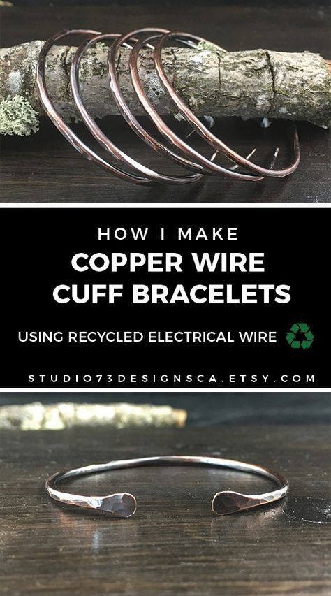 Diy Copper Bracelet Jewelry Making, Copper Wire Cuff Bracelet, Electrical Copper Wire Art, Hammered Copper Jewelry Tutorials, Hammered Jewelry Diy, Hammered Wire Jewelry Diy, How To Make Cuff Bracelets, Copper Bracelet Diy, Braille Jewelry