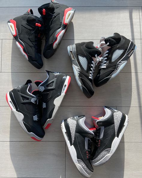 IF YOU CAN ONLY CHOOSE 1️⃣ (2018) Jordan 3 “Black Cement” (2019) Jordan 4 “Black Cement” (Bred) (2016) Jordan 5 “Metallic” (2019) Jordan 6 “Infrared” Gotta be some of my favorite Jordan pairs in the collection. Lots of black, I know, but they just look so good to me. My tastes haven’t really changed in about 15-20 years, these are still essentials! #jordan5metallic #jordan6infrared #jordan6infrared2019 #jordan5metallicsilver #jordan4blackcement #jordan4bred #jordan3blackcement #jordan3bla... Jordan 5 Metallic, Jordan 3 Black, Jordan 3 Black Cement, Jordan 5s, Jordan 3s, Jordan 4 Bred, Trainers Outfit, Jordan 4 Black, Nike Shoes (men)