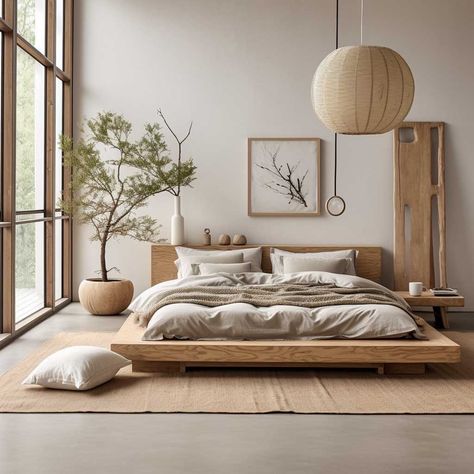 Asymmetrical Bedroom, Scandanavian Interiors Bedroom, Basement Loft, Scandinavian Interior Bedroom, Japandi Bedroom Ideas, Japandi Bedroom Design, Beachfront Apartment, Japandi Bedroom, Floor Bed Frame