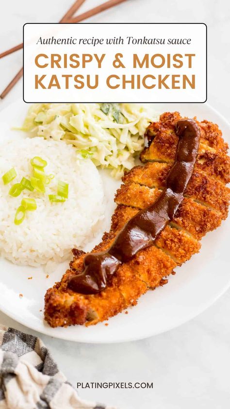 You’ll love this chicken katsu recipe, a Japanese version of fried chicken served with Tonkatsu sauce. It’s extra crispy on the outside and even more juicy and flavorful on the inside. via @platingpixels Chicken Katsu Recipe Japanese Style, Chicken Tonkatsu Recipe, Japanese Recipe Ideas, Air Fryer Chicken Katsu, Chicken Katsu Sauce, Katsu Sauce Recipe, Crispy Chicken Katsu, Japanese Chicken Katsu, Chicken Katsu Recipe