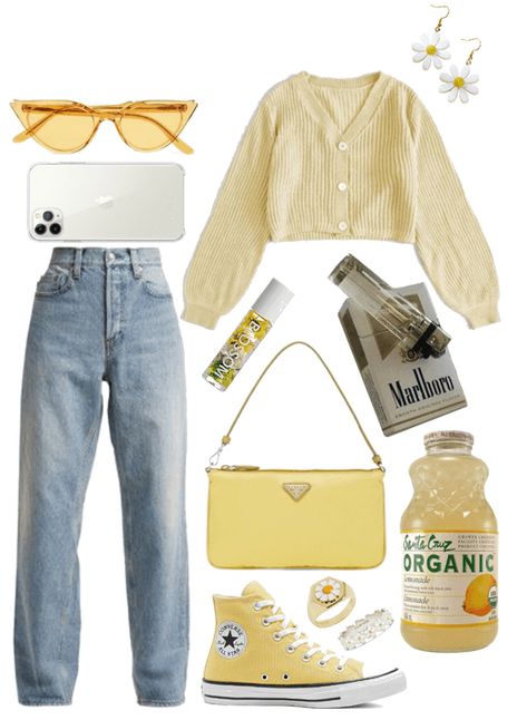 Pastel Yellow Top Outfit, Yellow Inspired Outfits, Aesthetic Outfits Yellow, Yellow Outfit Ideas Summer, Aesthetic Yellow Outfits, Yellow Aesthetic Outfits, Yellow Outfits Aesthetic, Yellow Casual Outfit, Cute Yellow Outfits