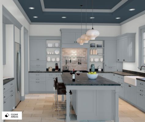 Sherwin Williams Morning Fog SW6255 kitchen cabinets Sw Morning Fog, Sherwin Williams Morning Fog, Morning Fog Sherwin Williams, Gray Living Room Paint Colors, Cabinet Color Combinations, Kitchen Colors Ideas, Blue Gray Kitchen Cabinets, Kitchen Cabinets Color Combination, Cabinets Colors