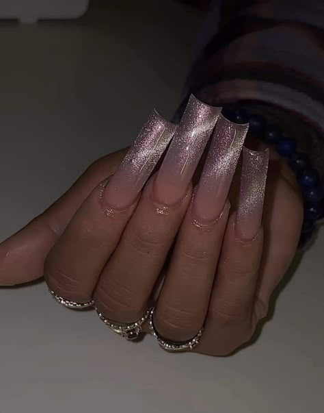 Raw Glitter Acrylic Nails, Acrylic Nail Set Ideas, Pink Ombré Nails, Rose Gold Nails Acrylic, Marble Acrylic Nails, Nail Set Ideas, Long Fingers, Acrylics Nails, Nails Paint