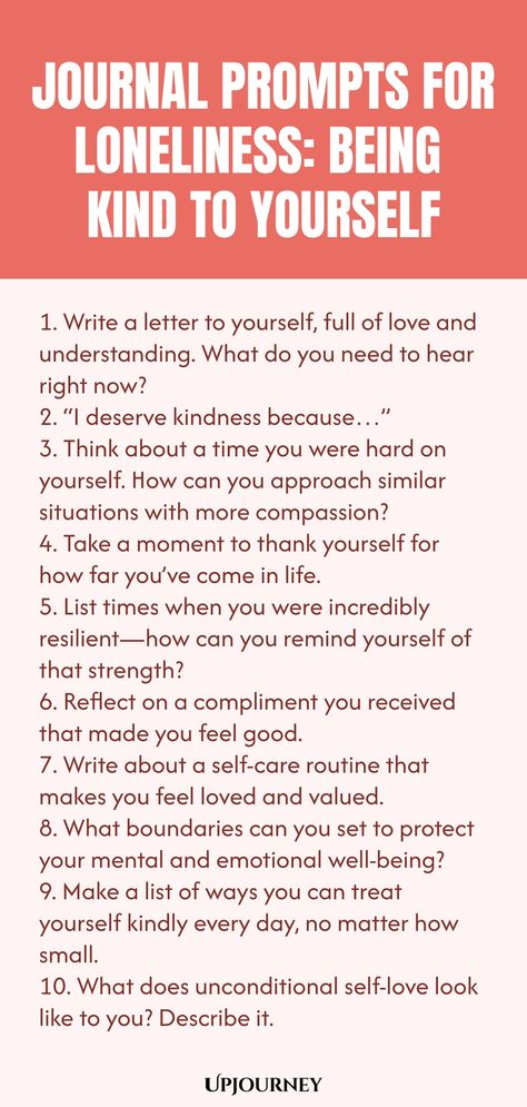 Explore these insightful journal prompts to navigate feelings of loneliness with self-compassion. Discover ways to be kind to yourself and cultivate inner peace through reflection and writing. Acknowledge your emotions, validate your experiences, and embrace the journey towards self-discovery. Let these prompts guide you towards a deeper understanding of yourself and finding solace in solitude. Download now for a meaningful journaling session dedicated to honoring your feelings of loneliness wit Self Validation Journal Prompts, Self Validation, Being Kind To Yourself, Deep Conversation Starters, Relationship Quizzes, Journal Questions, Happiness Journal, Feeling Of Loneliness, Feeling Empty