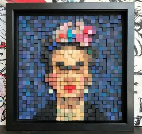 I Turned These Modern Masterpieces Into Pixelated Street Art | Bored Panda Friday Kahlo, Modern Abstract Painting Diy, Famous Artworks, Modern Abstract Art Geometric, Wood Wall Art Diy, Nintendo Entertainment System, Wooden Cubes, Famous Artwork, Dyi Projects