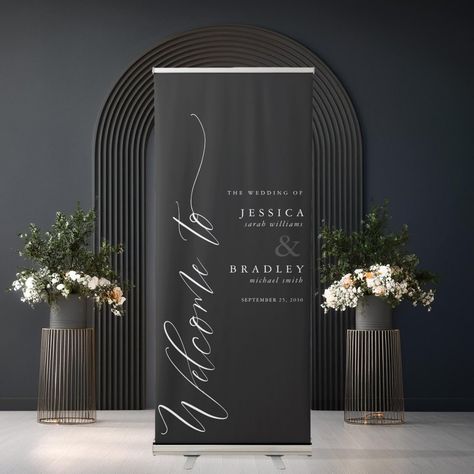 Elegant Minimalist Calligraphy Wedding Welcome Retractable Banner Reception Welcome Sign, Casual Wedding Decor, Minimalist Calligraphy, Chic Typography, Night Wedding Decor, Wedding Welcome Board, Banner Wedding, Classic Wedding Decorations, Script Calligraphy