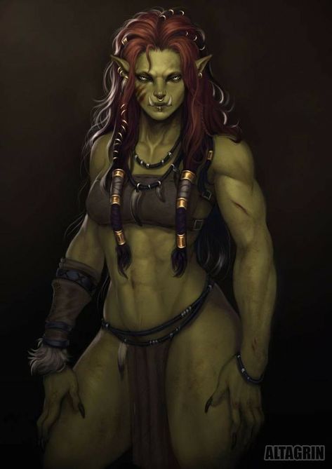 Female Half Orc, Female Orc, Half Orc, Orc Warrior, Green Skin, Male Character, Dungeons And Dragons Characters, Fantasy Warrior, Fantasy Rpg