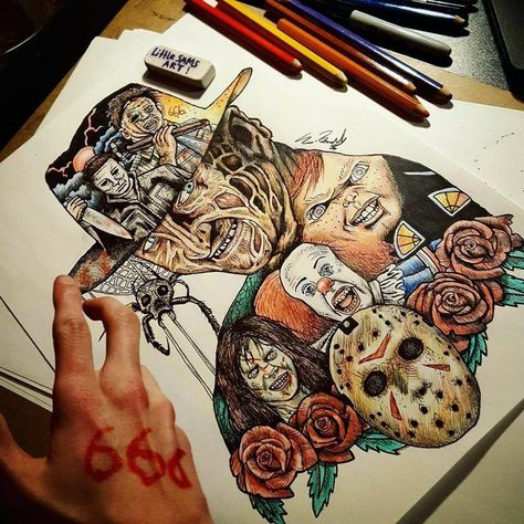 Horror Movies Nightmares 2. Movie Character Drawings within Characters. By Sam Brunell. Movie Character Drawings, Horror Movie Tattoos, Cave Drawings, Horror Drawing, Movie Tattoos, Character Drawings, Harry Potter Drawings, Horror Tattoo, Horror Movie Art