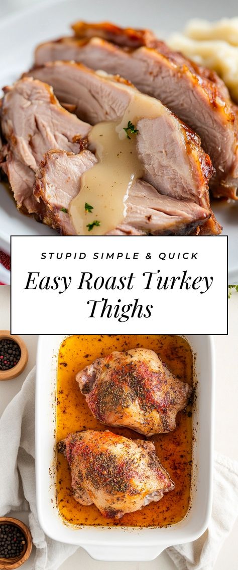 Image for Easy Roast Turkey Thighs Juicy Roast Turkey Recipe, Roasted Turkey Thighs In Oven, Turkey Thigh Recipes Baked, Roasted Turkey Thighs Oven, Turkey Thighs Baked, Smothered Turkey Thighs, Boneless Turkey Thigh Recipes, Crockpot Turkey Thighs, Turkey Thighs Recipe