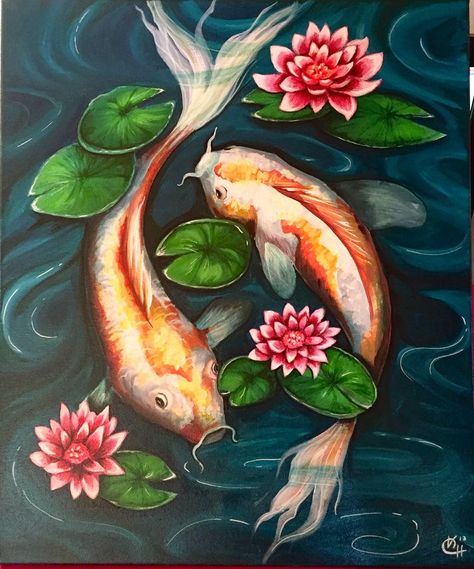 Pond Drawing, Sentimental Art, Koi Painting, Koi Fish Drawing, Pond Painting, Modern Art Canvas Painting, Koi Art, Nature Art Drawings, Sea Life Art