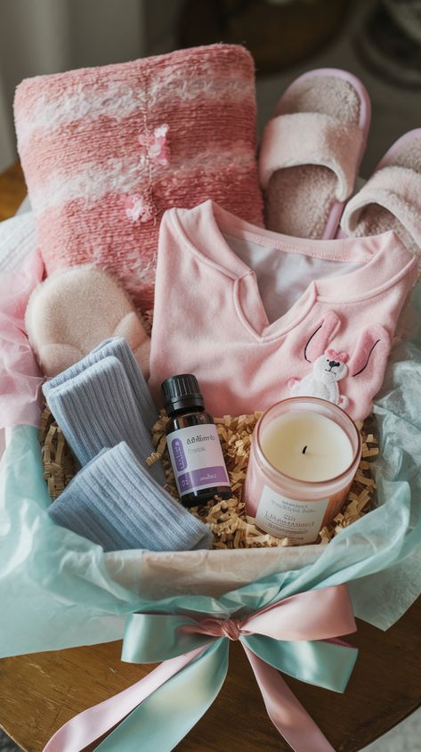 A cozy pajama basket is perfect for the woman who loves to relax in comfort. Start with a soft, plush robe or a pair of cute, Valentine’s Day-themed pajamas. Add cozy slippers, a pair of fuzzy socks, and a sleep mask to complete the comfort set. For extra pampering, include a scented candle, a bottle of lavender essential oil, or some calming chamomile tea. You could also add a cozy blanket and a pillow to enhance feeling of relaxation. Wrap the basket in soft tissue paper. #Anniversary#Xmas Sleep Gift Basket Ideas, Pajama Gift Basket Ideas, Pajama Gift Basket, Sleep Gifts, Plush Robe, Valentine's Day Gift Baskets, Cozy Slippers, Best Gifts For Women, Cozy Pajamas