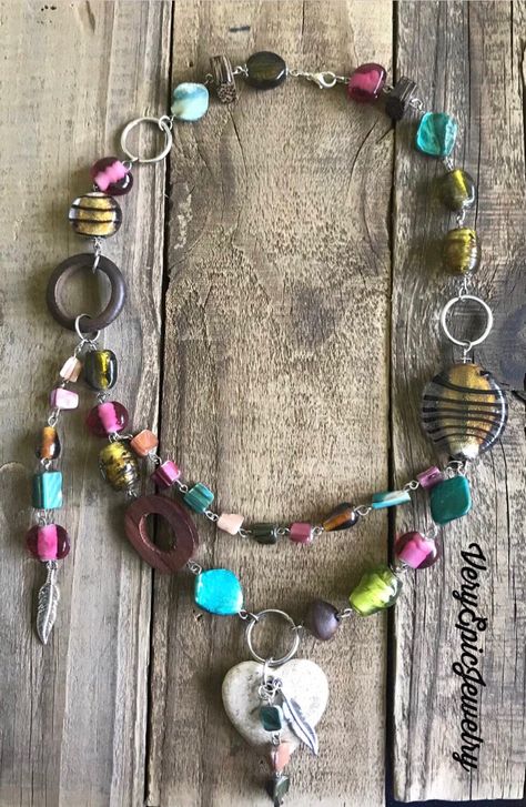 Sugar Skull Necklace, Earthy Necklace, Assemblage Necklace, Necklace Colorful, Rustic Stone, Art Necklaces, Heart Choker, Hippie Necklace, Diamond Cross Pendants