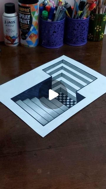 Mohit Kashyap on Instagram: "3d illusion drawing of double stairs 😉: tutorial ❤️" 3d Optical Illusions Drawing, Stairs Illusion, Double Stairs, 3d Illusion Drawing, 3d Drawing Tutorial, How To Draw Stairs, Optical Illusion Drawing, 3d Optical Illusions, Illusion Drawings