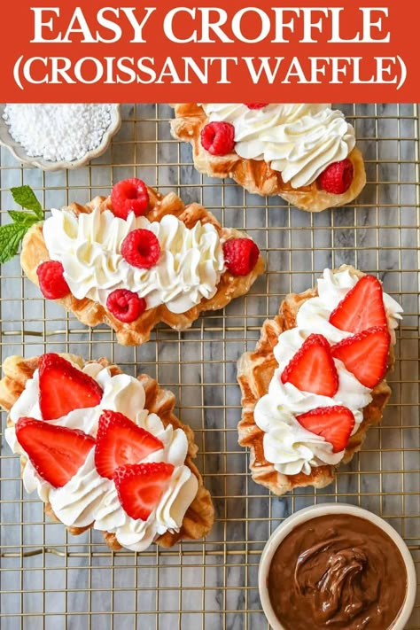 Easy Croffle Recipe (Croissant Waffle) Waffle Chips Recipe, Croffle Recipe, Recipe Croissant, Whole Foods Grocery Store, Waffle Dessert, Low Carb Low Calorie Recipes, Cruffin Recipe, Best Waffle Recipe, Coffee Shop Food