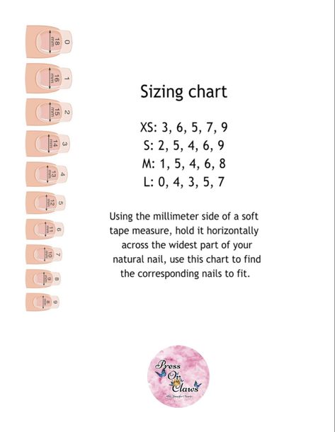 Press On Mail Size Chart, Press On Size Chart, Press On Sizing Chart, Nails Sizes Chart, Press On Nail Sizing Chart, Nail Size Guide, Nail Size Chart, Nail Sizing Chart, Size Chart Template