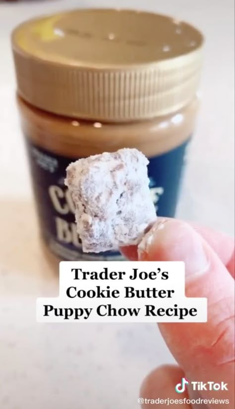 This Puppy Chow Recipe Swaps Regular Peanut Butter For Trader Joe's Cookie Butter — That's All Cookie Butter Recipes, Trader Joes Cookie Butter, Puppy Chow Recipe, Chow Recipe, Trader Joes Food, Puppy Chow Recipes, Cookie Butter, Butter Cookies Recipe, Puppy Chow