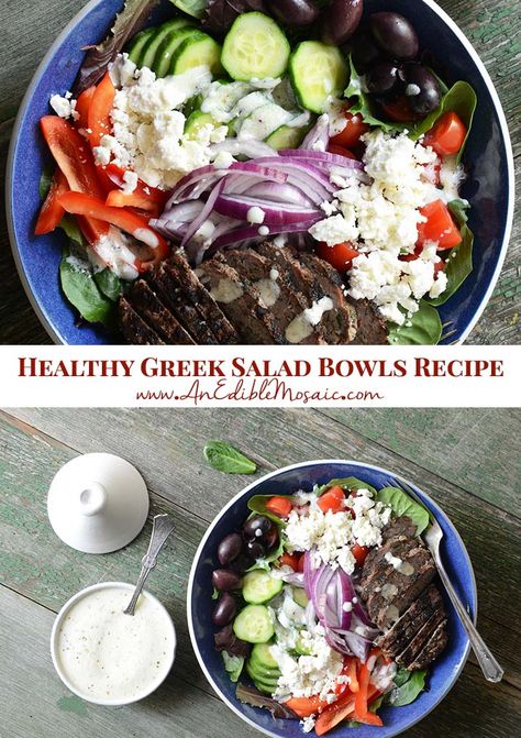 Greek Salad Bowls with Spiced Lamb Burgers Healthy Greek Salad, Lamb Burger Recipes, Salad Bowl Recipes, Lamb Salad, Spiced Lamb, Healthy Bowls Recipes, Healthy Beef Recipes, Lamb Burgers, Greek Salad Recipes