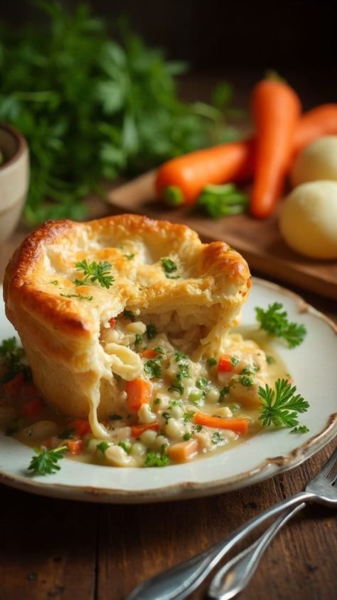 13 Puff Pastry Chicken Pot Pie Recipes - Recipe Archive Puff Pastry Chicken Pot Pie Muffin Tin, French Chicken Pot Pie, Leftover Chicken Pot Pie Recipes, Savory Recipes With Pie Crust, Chicken Pot Pie Aesthetic, Chicken Pot Pie For 2, Puff Pastry Pot Pie Chicken, Chicken Pot Pie Spaghetti, Chicken Puff Pastry Recipes