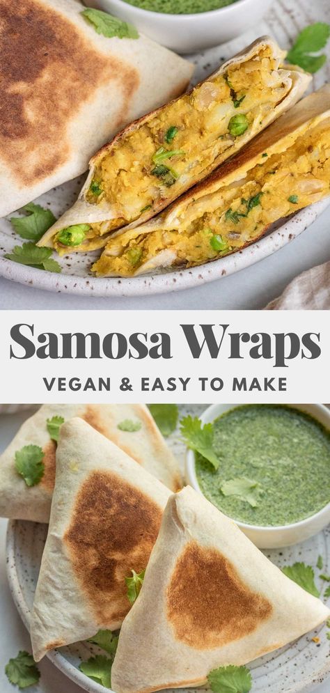 Samosa Wraps, Vegan Samosa, Vegan Diner, Potato Filling, Tortilla Wrap, Vegan Wraps, Samosa, Vegan Cooking, Meatless Meals