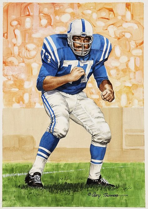 Jim Parker, Colts original artwork for "Goal Line Art" by Gary Thomas. American Football Quotes, Nfl Art, Johnny Unitas, Greer Garson, Nfl Colts, Nfl Football Art, Sports Painting, Football American, Baltimore Colts