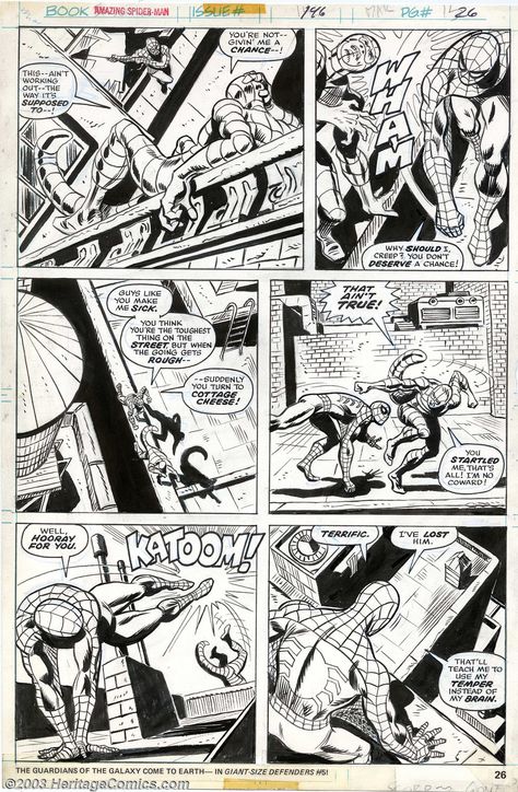 Ross Andru - Original Art for The Amazing Spider-Man #146, page 26 (Marvel, 1975) All Spiderman, Marvel Zombies, Comic Book Art Style, Comic Book Artwork, Comics Marvel, Cartoon Books, The Amazing Spider Man, Comic Book Pages, Spiderman Birthday