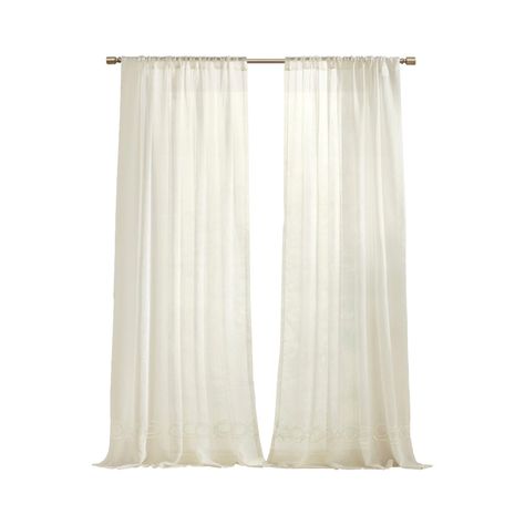 Transform your living space with our single embroidered curtain panel. Made from a soft, lightweight fabric with a linen-like texture, this premium semi-sheer panel strikes a perfect balance between privacy and light. The beautifully embroidered link pattern at the bottom enhances the overall texture, yielding a classic and elegant style that brings grace and charm to your home. Curtain Shop, Sheer Curtain Panels, Pocket Light, White Room, White Paneling, Sheer Curtain, Blackout Curtains, Window Curtains, Panel Curtains